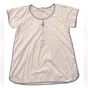 LAKE Pajama Top Star Print Grey/Blue Stars and Trim Snap Front 100% Pima Cotton